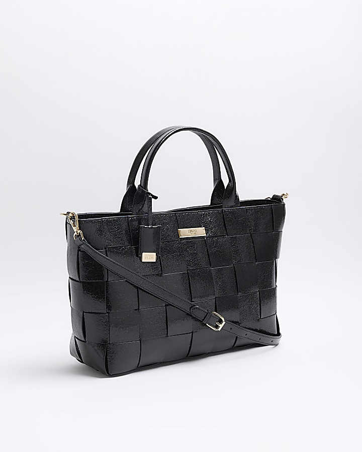 Black chunky weave shopper bag