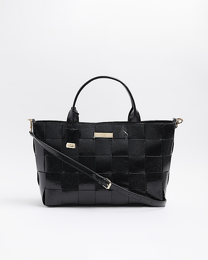 Black chunky weave shopper bag River Island