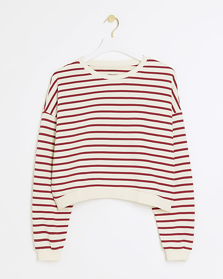 Red stripe crop sweatshirt