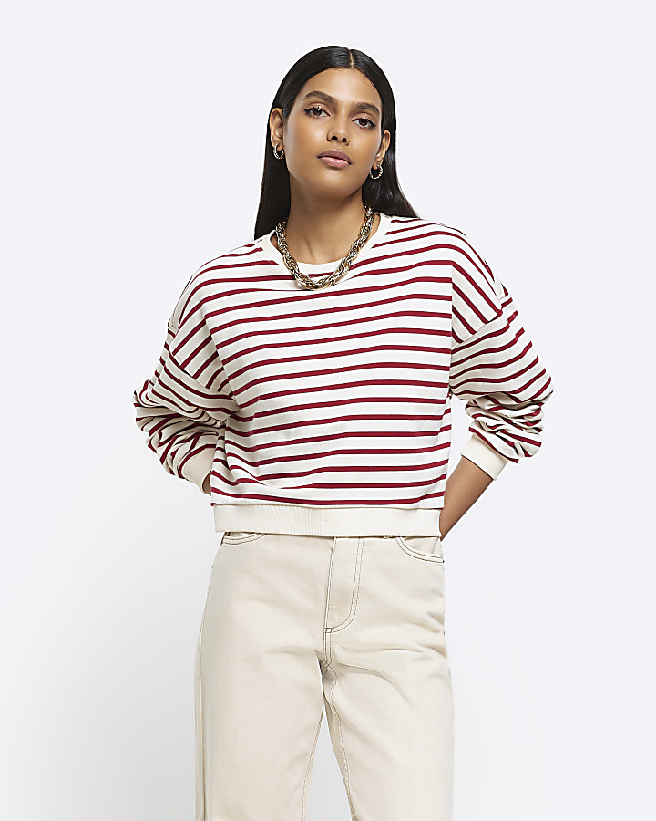 Red stripe crop sweatshirt