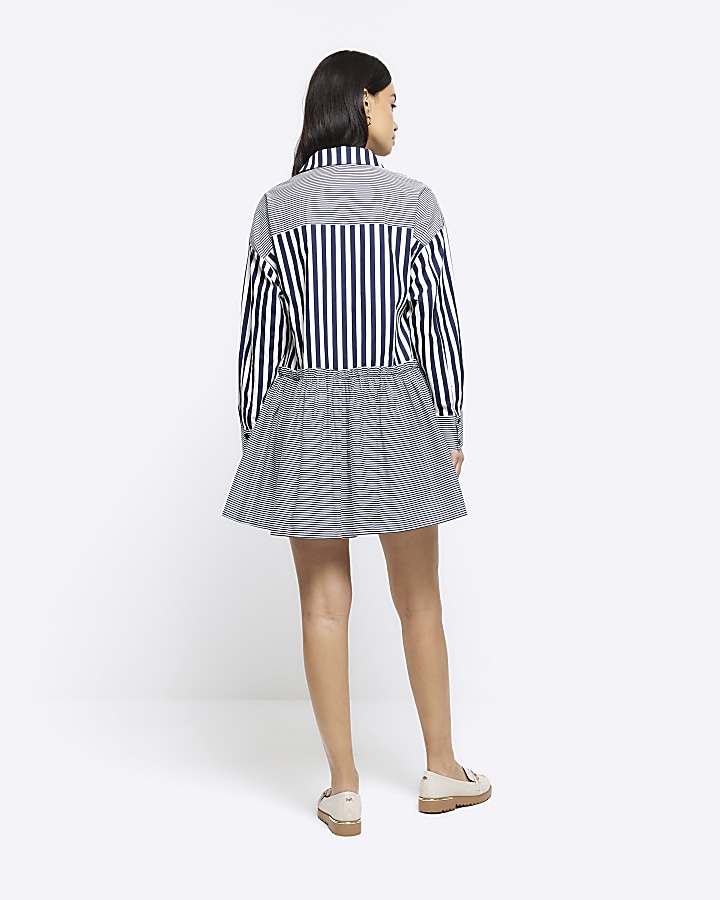 Blue stripe long sleeve mini shirt dress