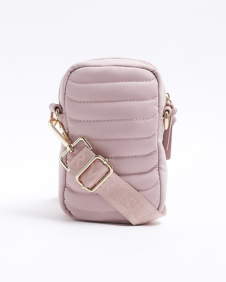 Pink quilted phone cross body bag River Island