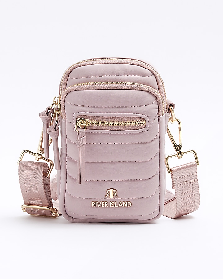 Pink quilted phone cross body bag