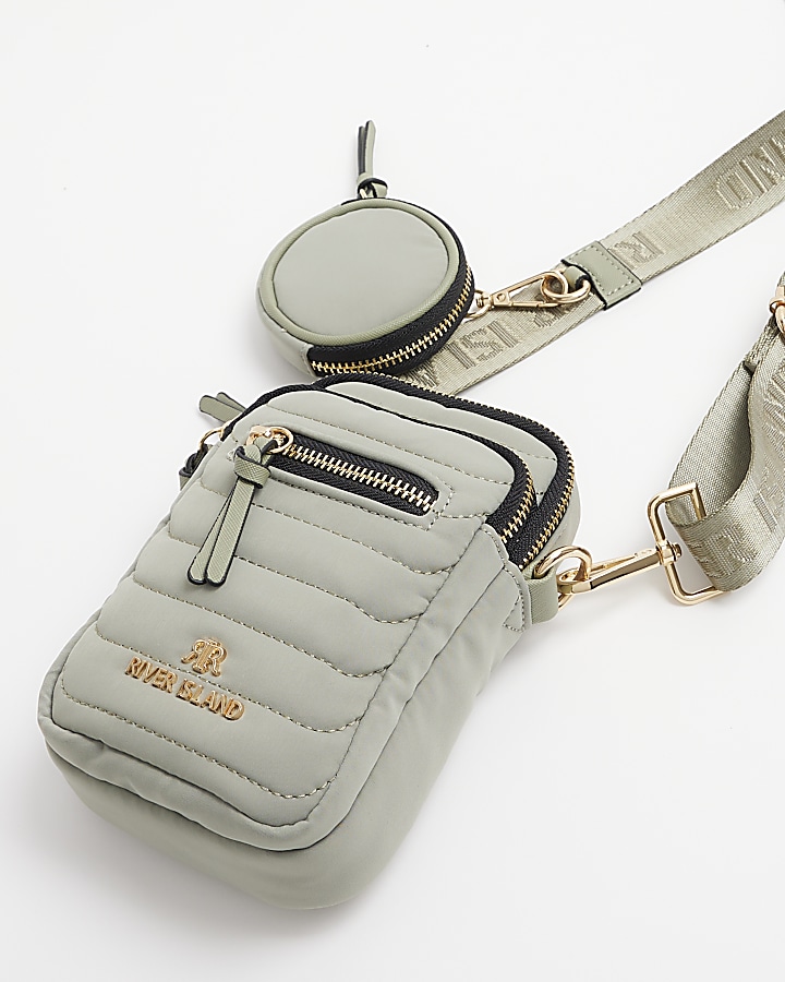 Khaki quilted phone cross body bag | River Island