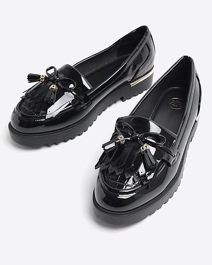 Black bow tassel loafers River Island