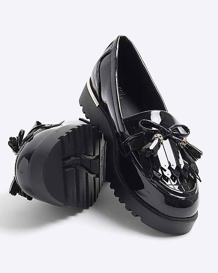 Black bow tassel loafers River Island