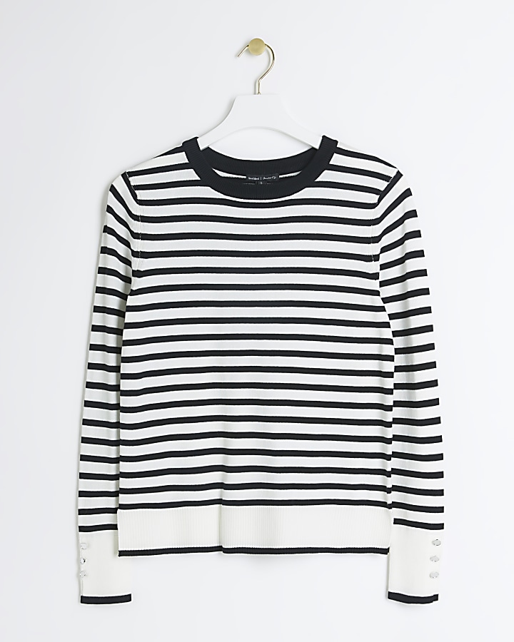 White knit stripe long sleeve top