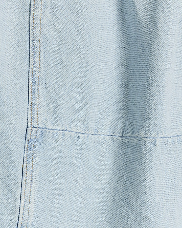 Petite blue seamed denim maxi skirt