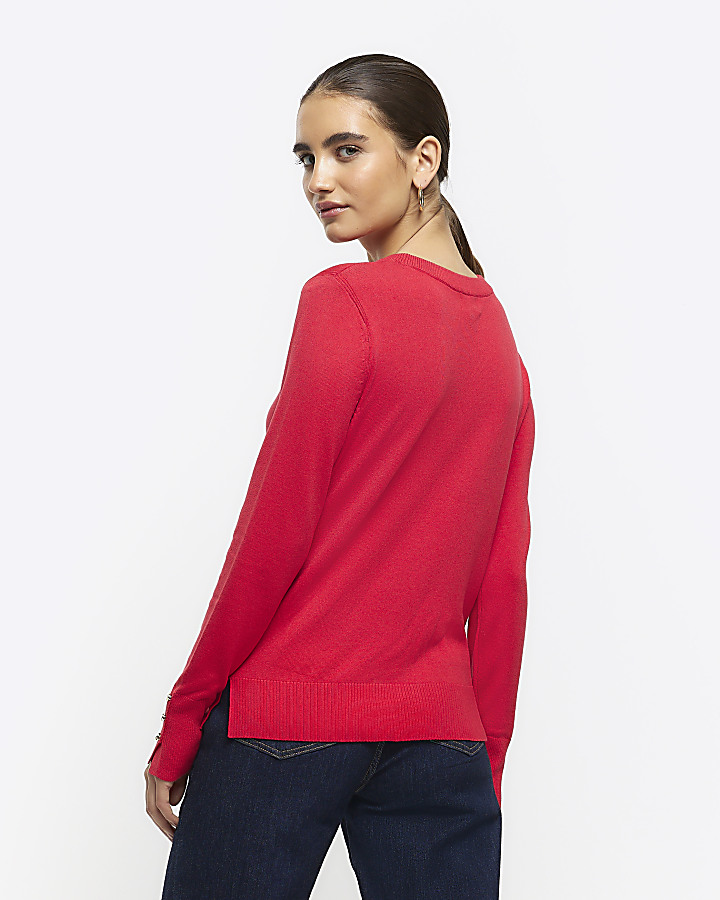 Red knitted long sleeve top