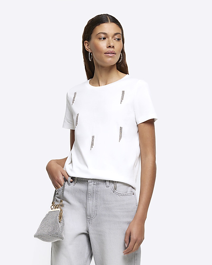 White diamante embellishment t-shirt