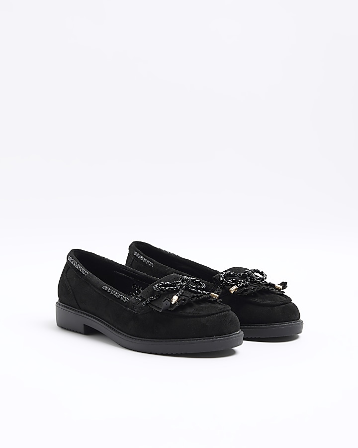 Black plaited bow chunky loafers