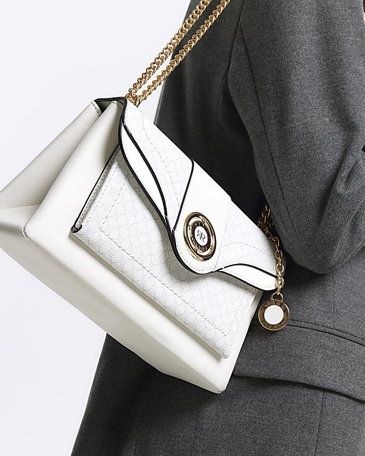 White RI monogram chain shoulder bag