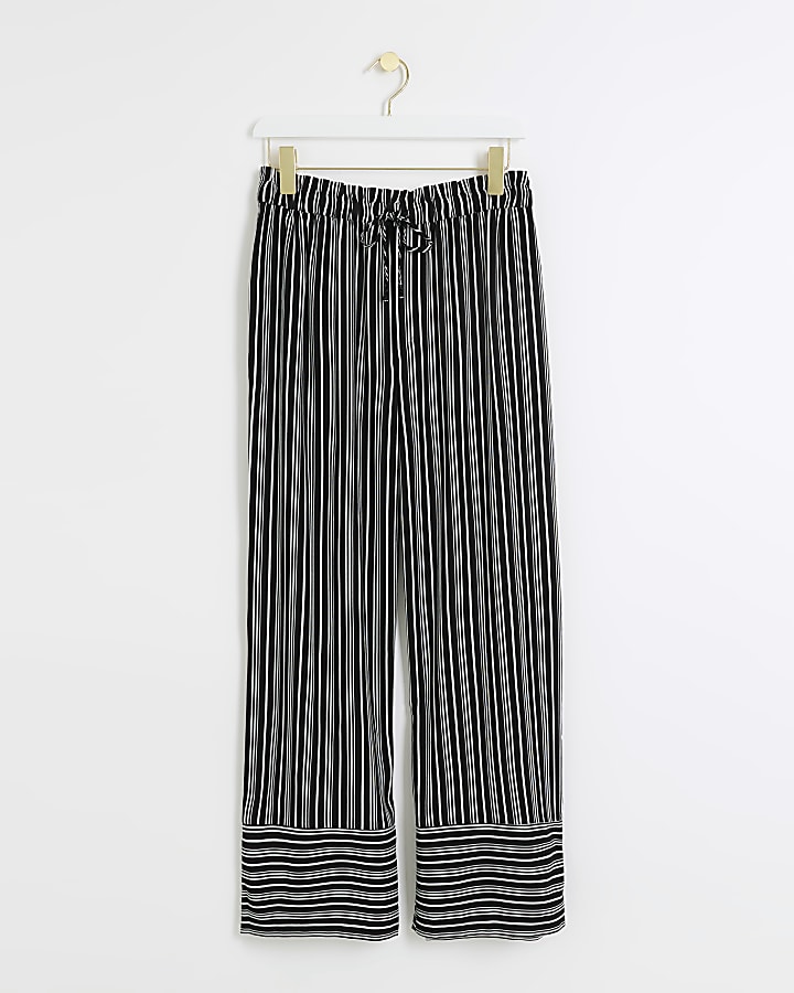 Petite black stripe wide leg trousers
