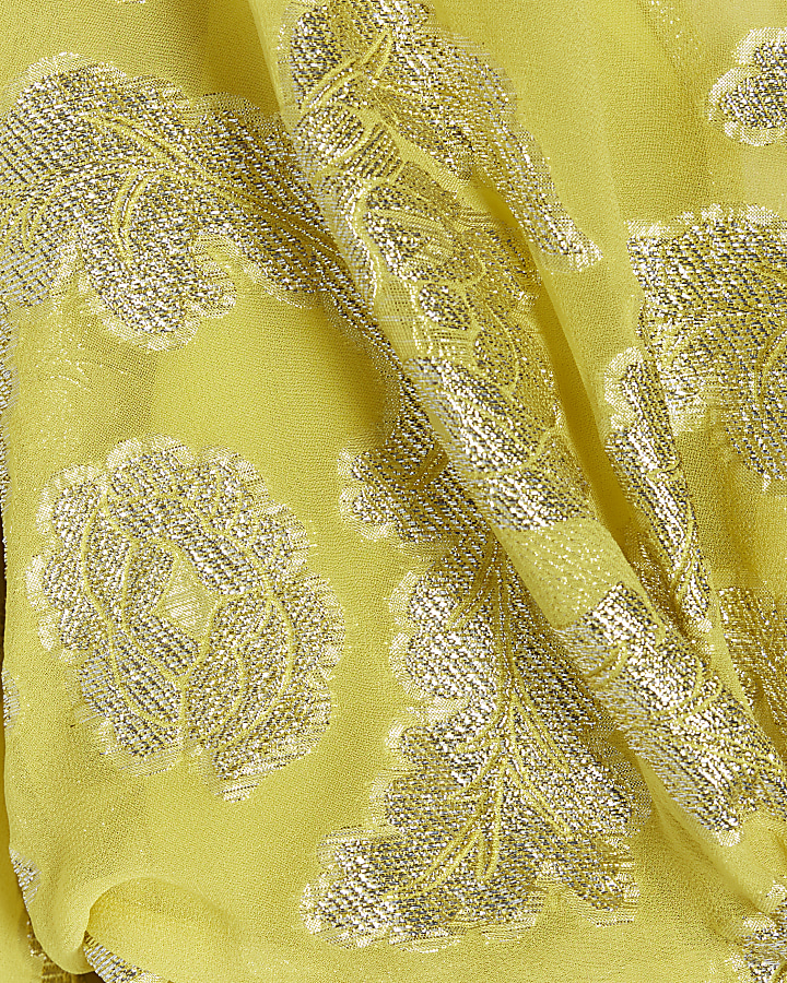 Yellow metallic detail tie waist playsuit