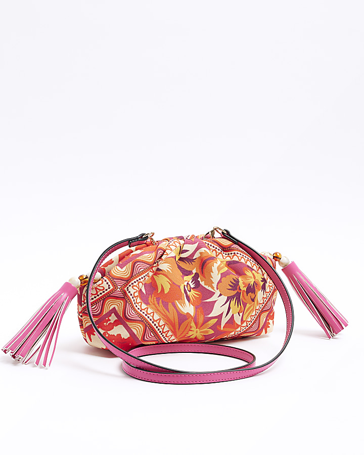 Pink floral scarf clutch bag