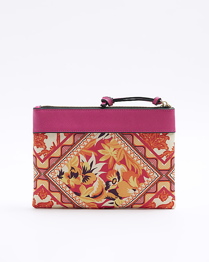 Pink floral pouchette bag