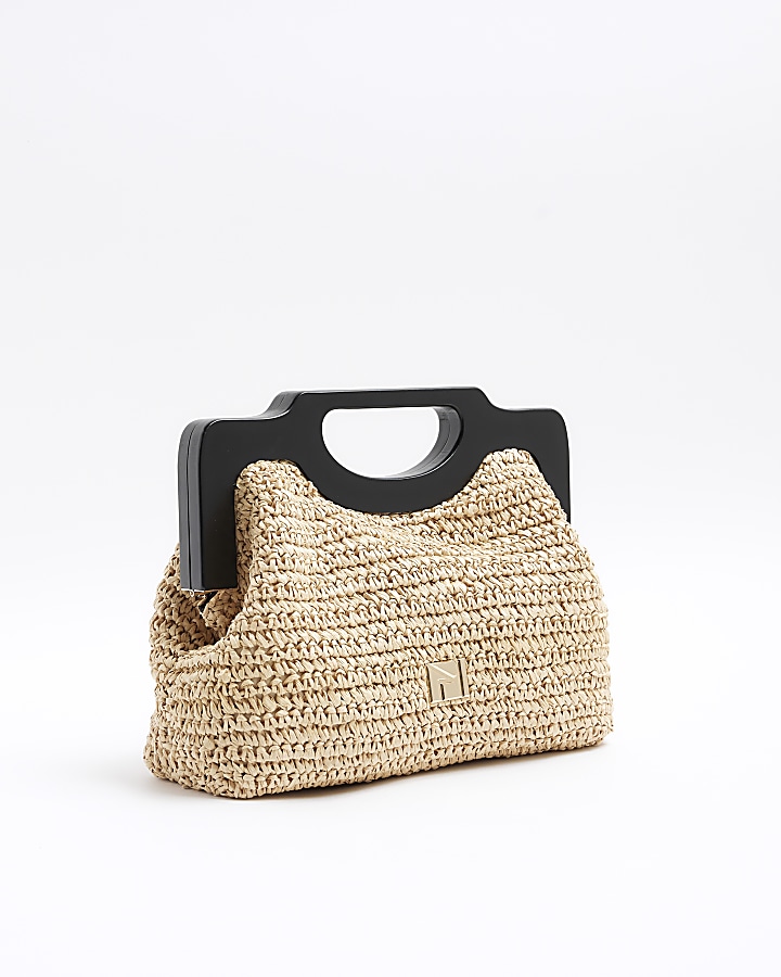 Beige raffia clutch bag River Island