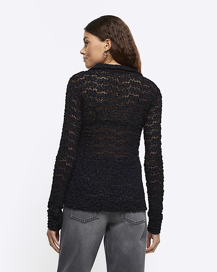 Black lace long sleeve shirt | River Island