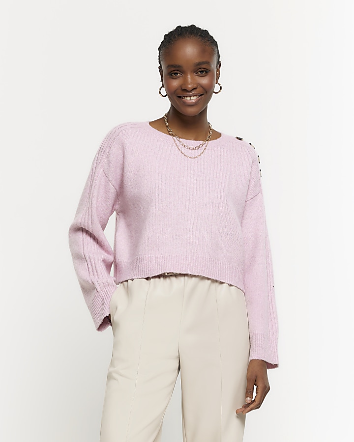 Pink crop jumper River Island