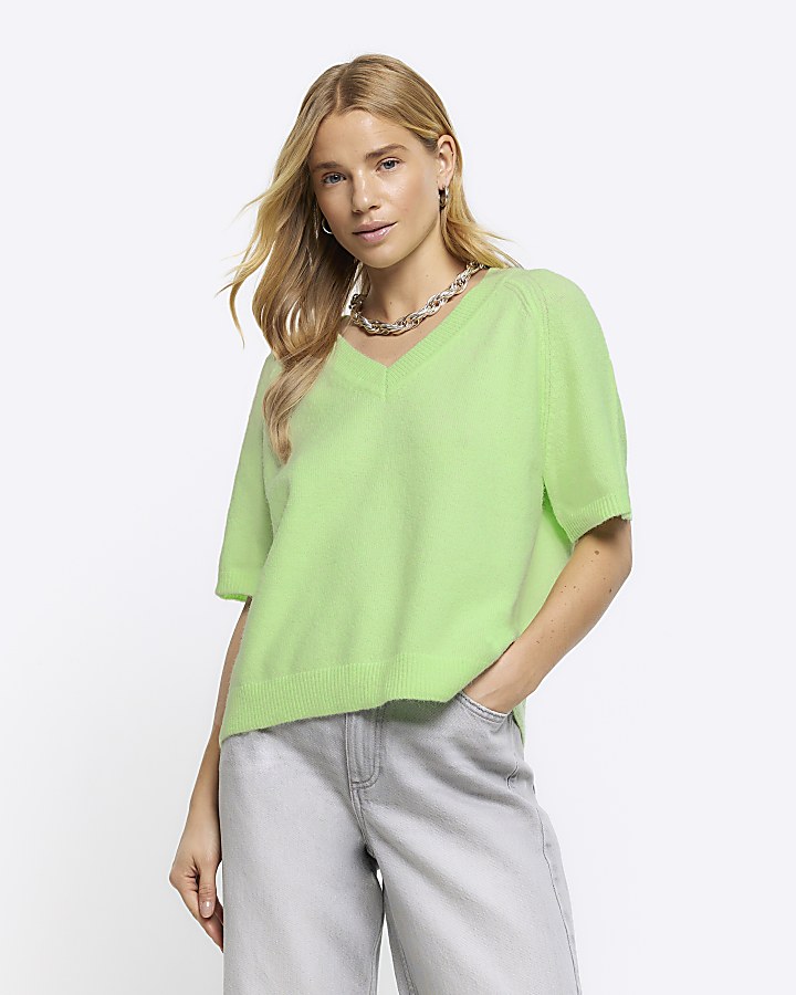 Green knit tshirt River Island