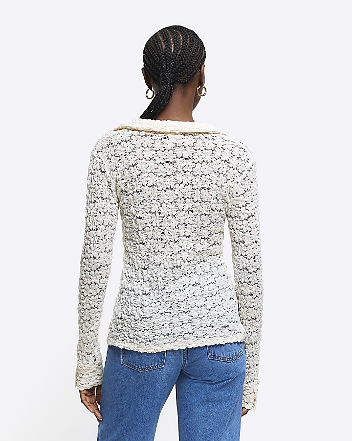 Cream lace long sleeve shirt River Island