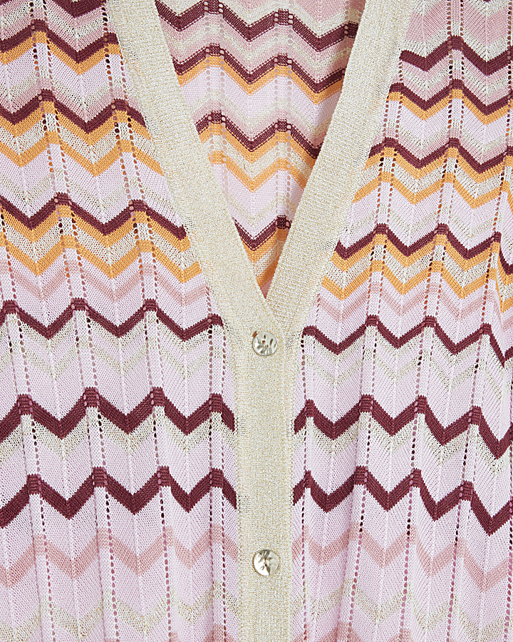 Pink knit stripe longline cardigan