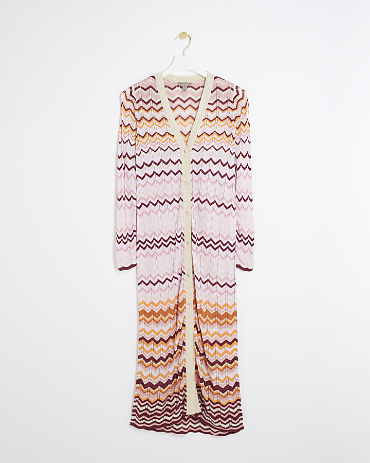 Pink knit stripe longline cardigan