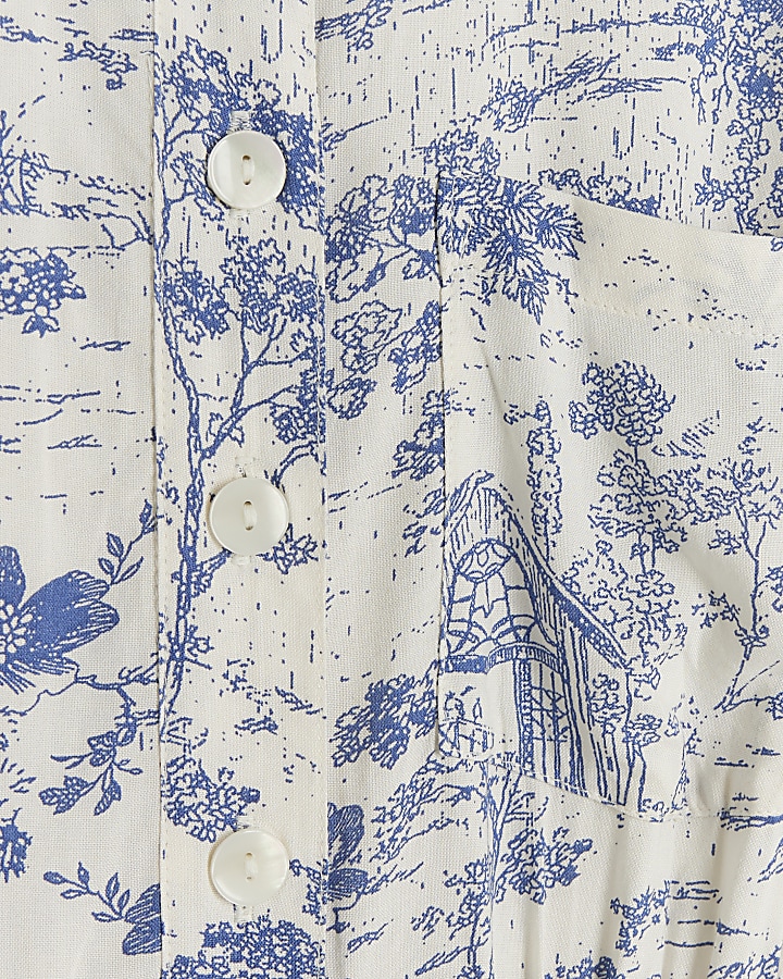 Petite blue floral belted midi shirt dress