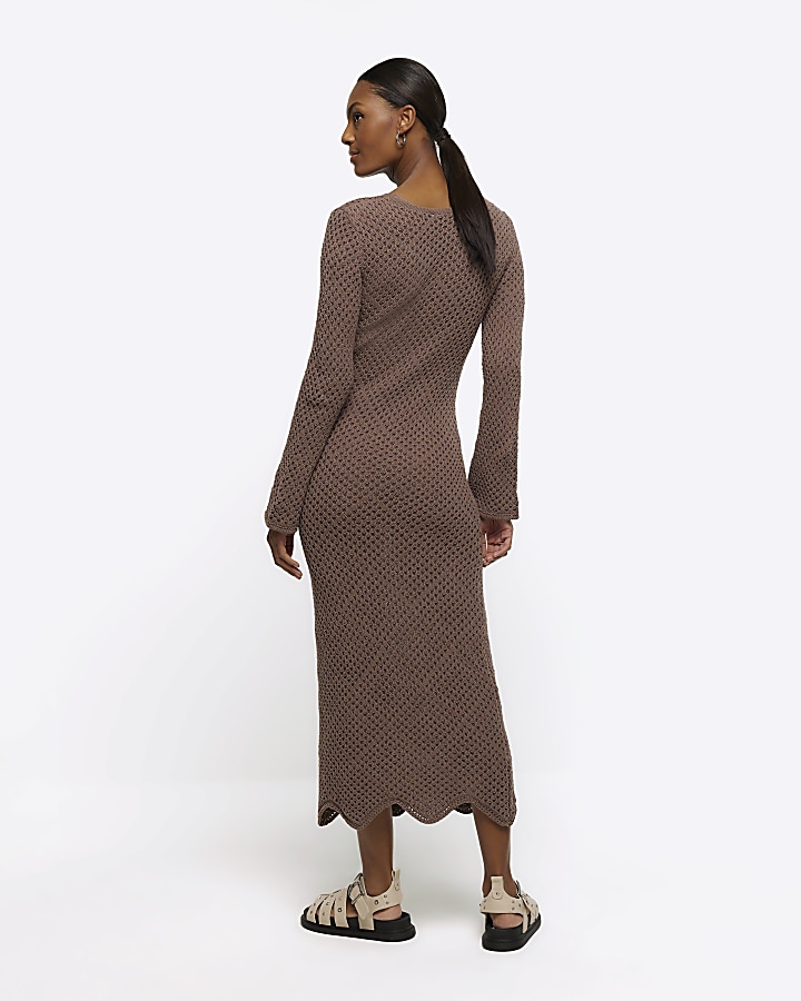 Brown knit bodycon maxi dress