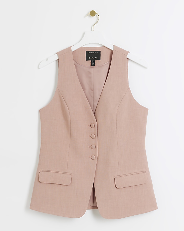 Pink button up longline waistcoat