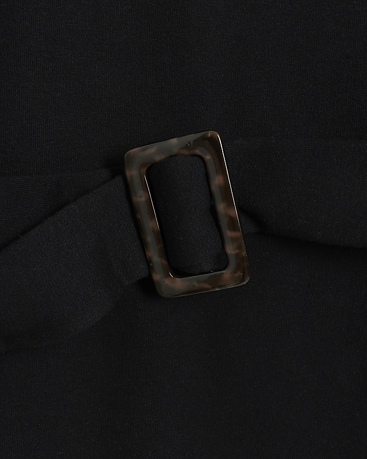 Black Belted Sweatshirt Mini Dress
