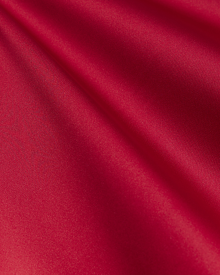 Red satin maxi skirt