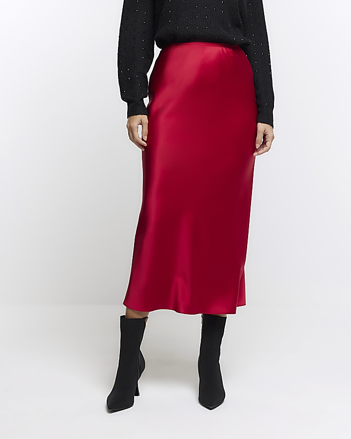 Red satin maxi skirt | River Island
