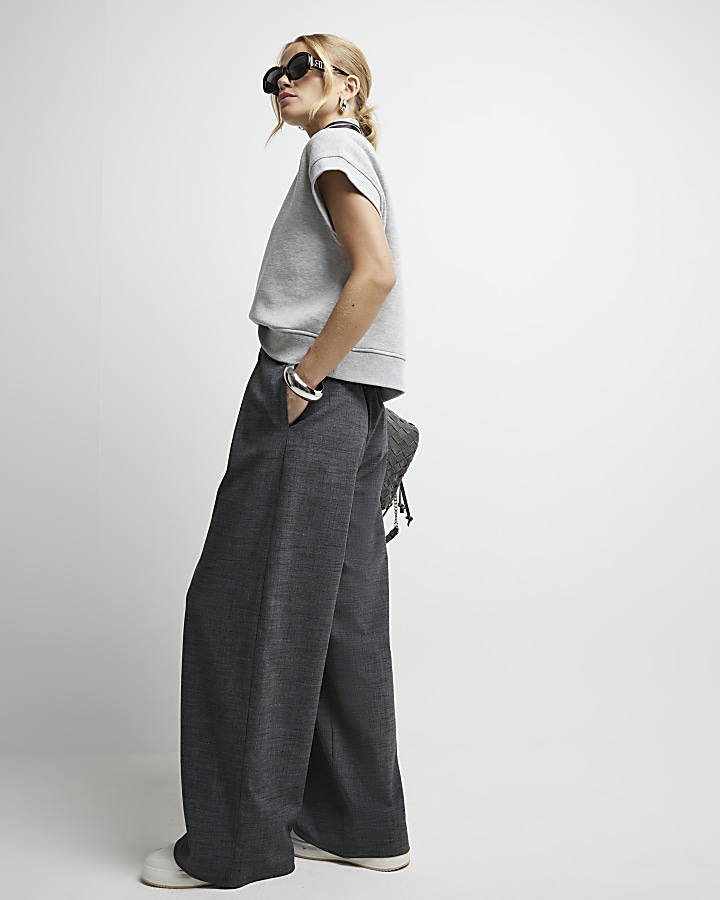 Grey high waisted wide leg trousers