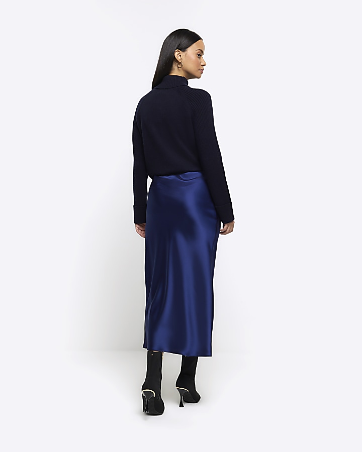 Navy satin maxi skirt | River Island