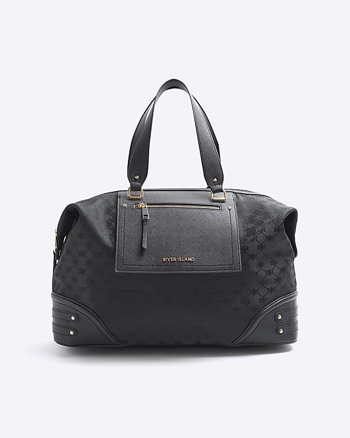 Black jacquard RI monogram travel bag