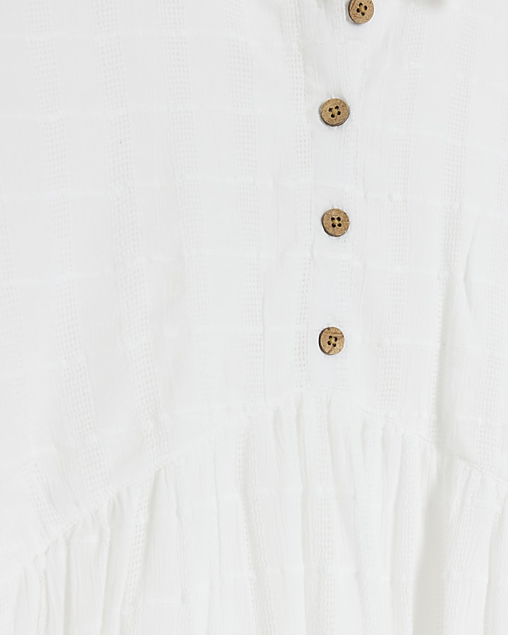 Cream textured tiered smock mini dress