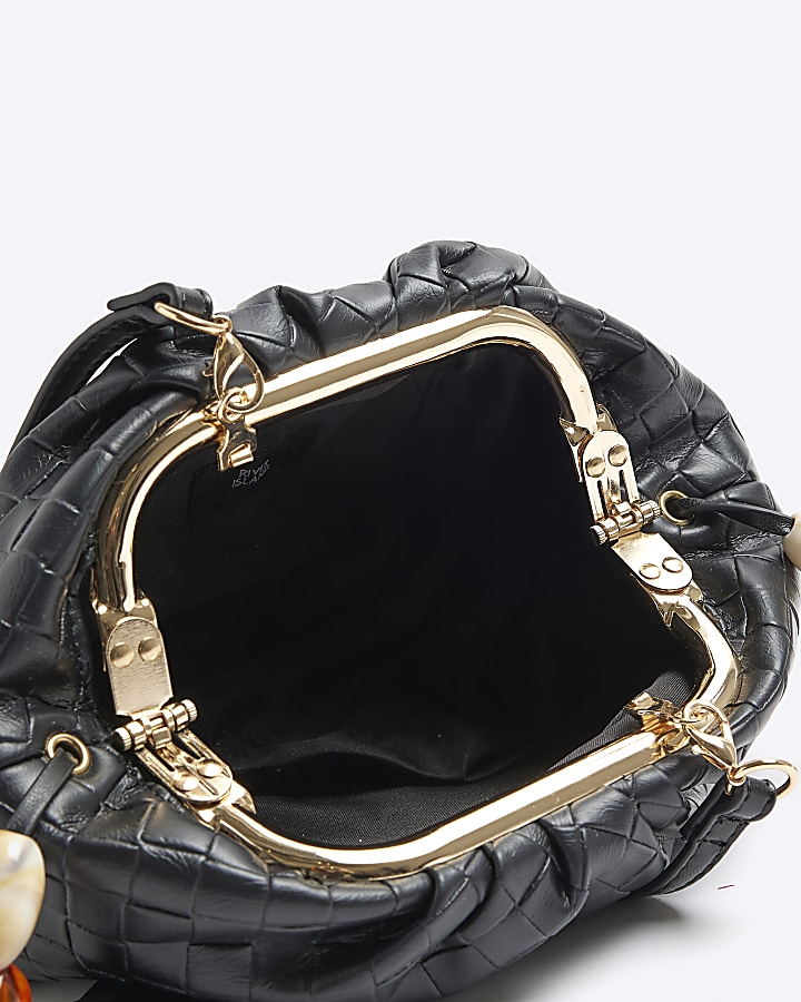 Black embossed weave clutch bag River Island