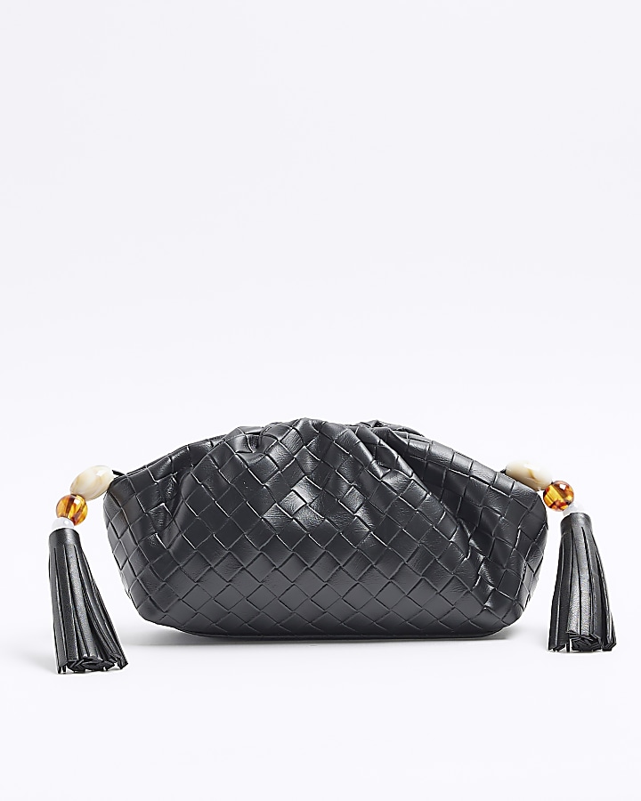 Black embossed weave clutch bag