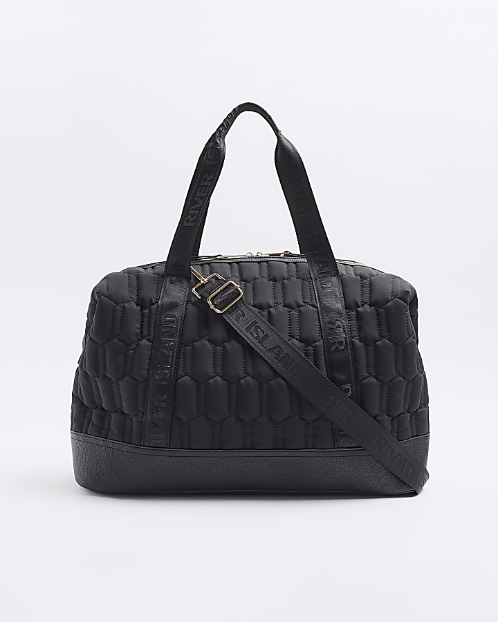Black Soft Quilted Travel Bag River Island