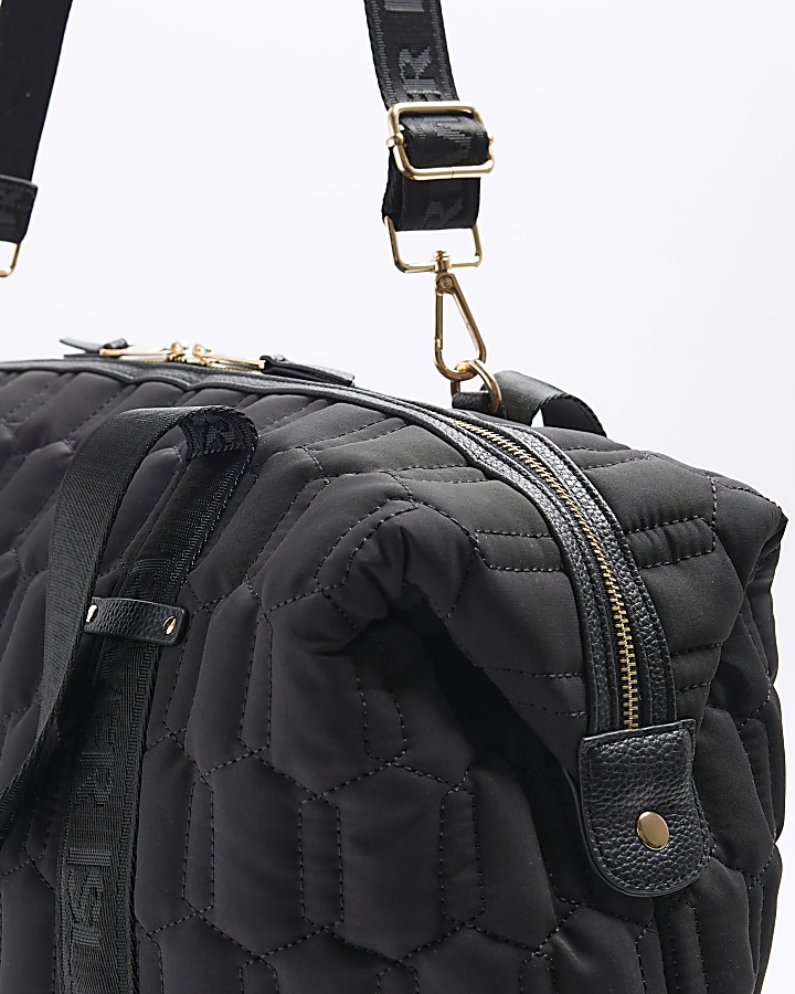 Black Soft Quilted Travel Bag River Island