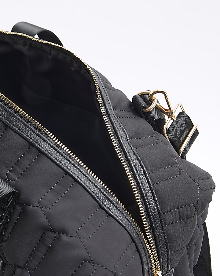 Black Soft Quilted Travel Bag River Island