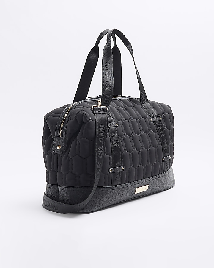 Black Soft Quilted Travel Bag River Island