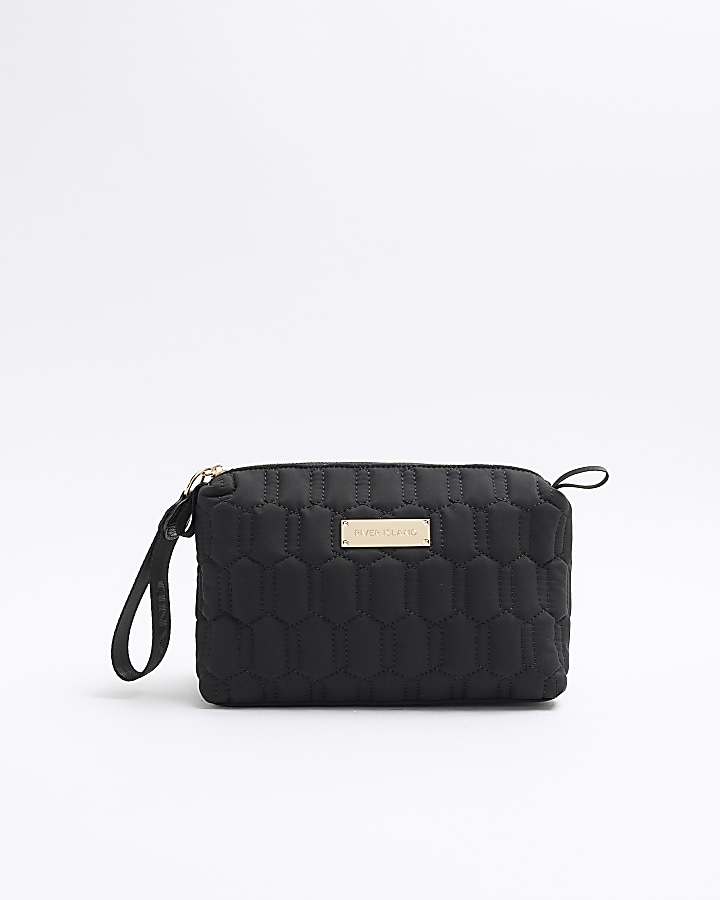 Black quilted makeup bag River Island