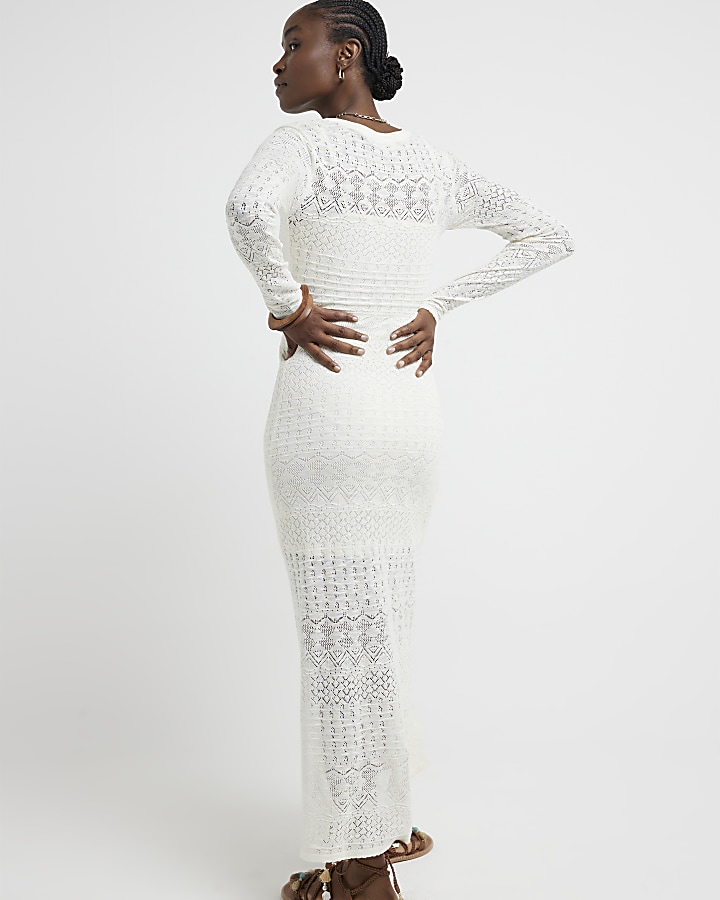 White crochet bodycon beach maxi dress