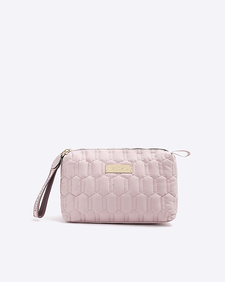 Pink quilted makeup bag