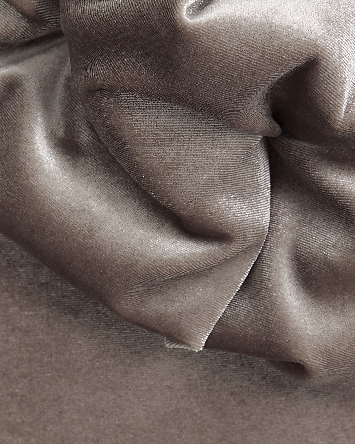 Grey velvet ruched asymmetric top