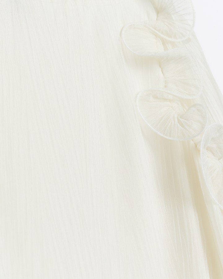 Cream plisse frill shift mini dress