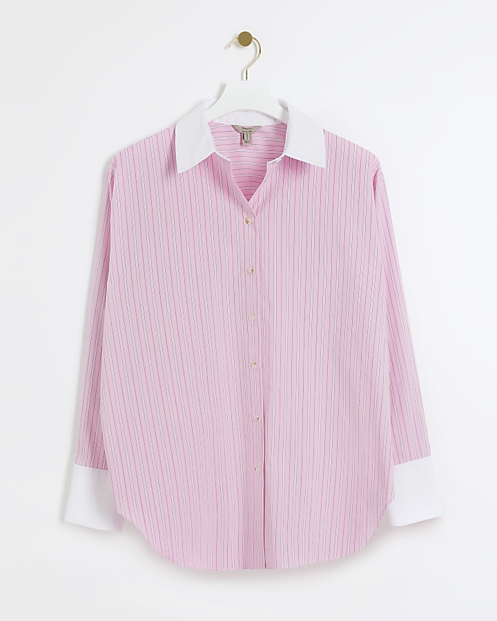 Pink oversized stripe shirt | River Island