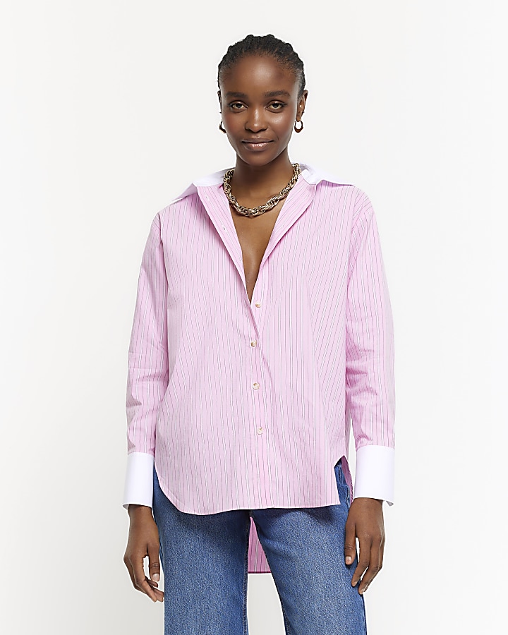 Women's Pink Striped Shirts & Tops